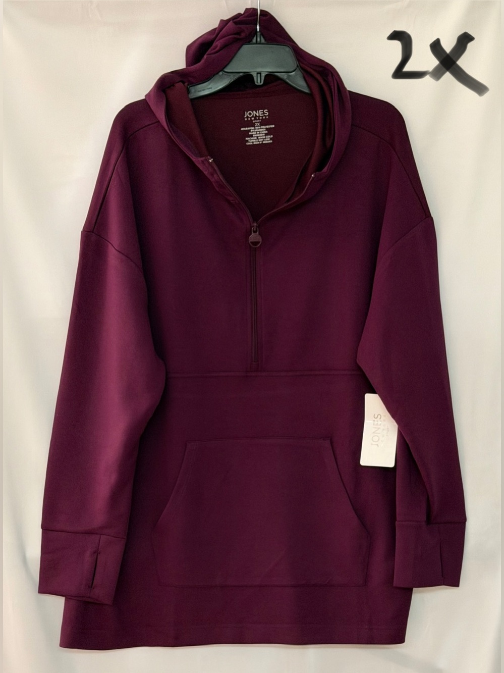 Jones New York Plum Half-Zip Hooded Pullover